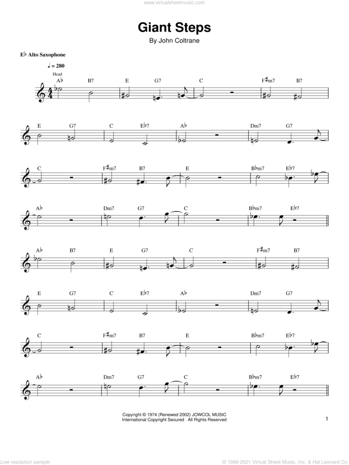 Giant Steps sheet music for alto saxophone (transcription) by Kenny Garrett and John Coltrane, intermediate skill level
