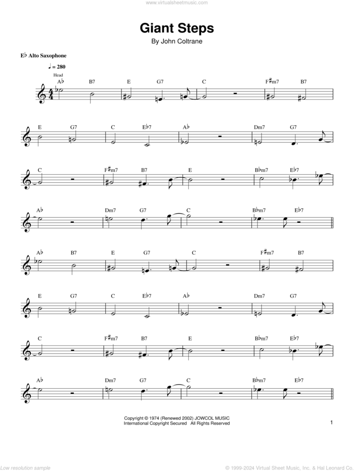 Giant Steps sheet music for alto saxophone (transcription) by Kenny Garrett and John Coltrane, intermediate skill level