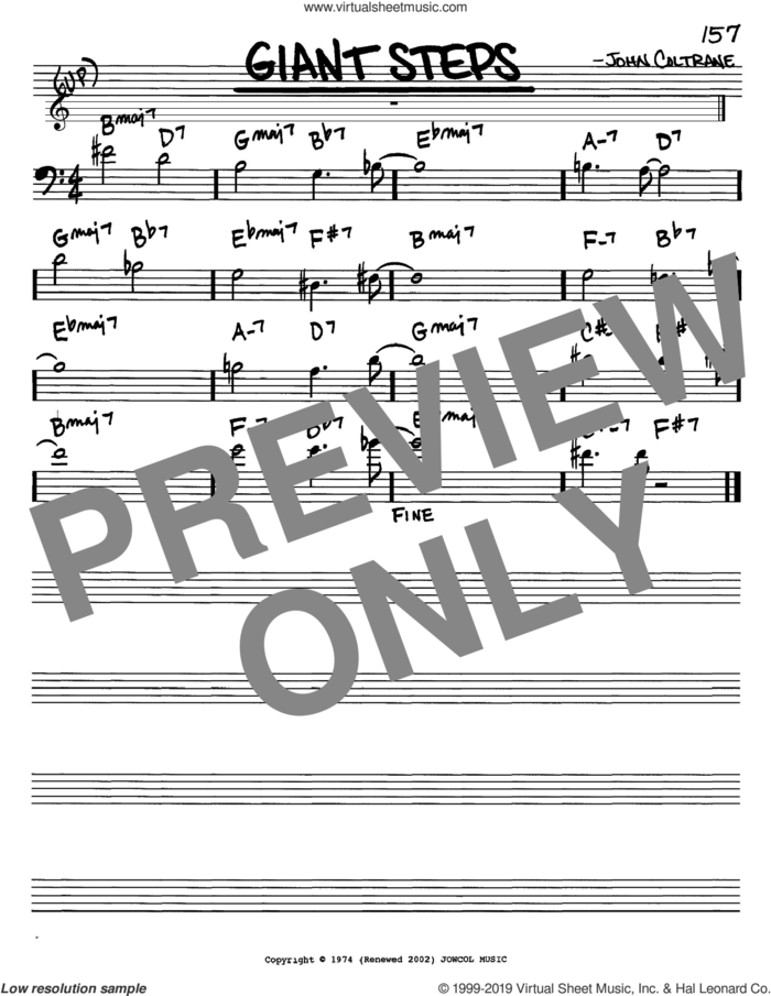 Giant Steps sheet music for voice and other instruments (bass clef) by John Coltrane, intermediate skill level