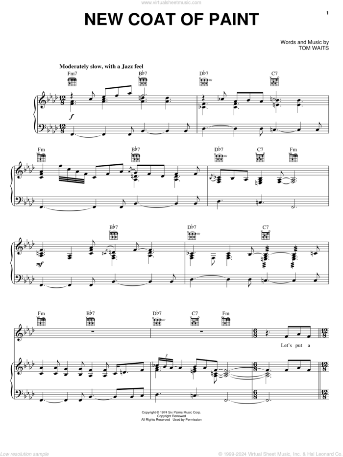 New Coat Of Paint sheet music for voice, piano or guitar by Bob Seger and Tom Waits, intermediate skill level