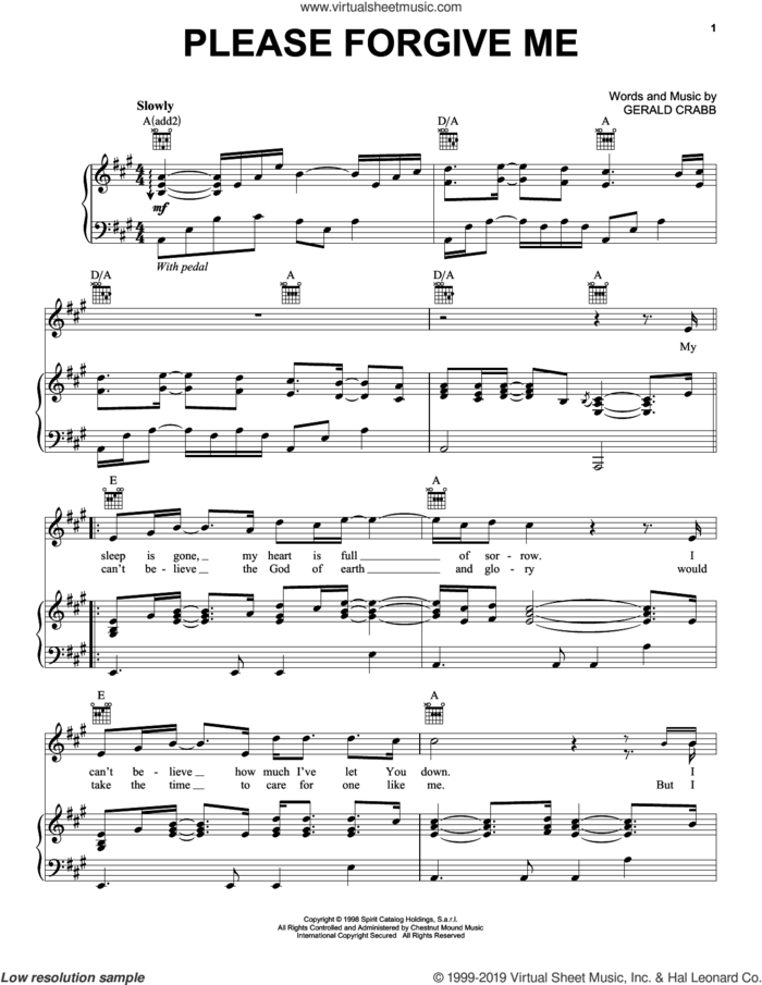 Please Forgive Me sheet music for voice, piano or guitar by The Crabb Family and Gerald Crabb, intermediate skill level
