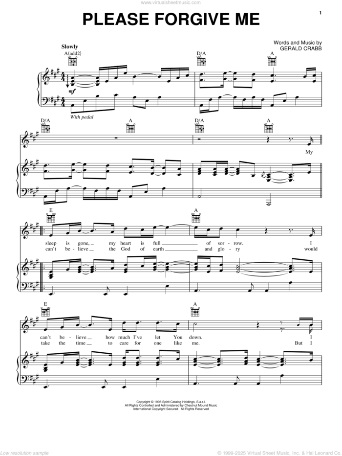 Please Forgive Me sheet music for voice, piano or guitar by The Crabb Family and Gerald Crabb, intermediate skill level