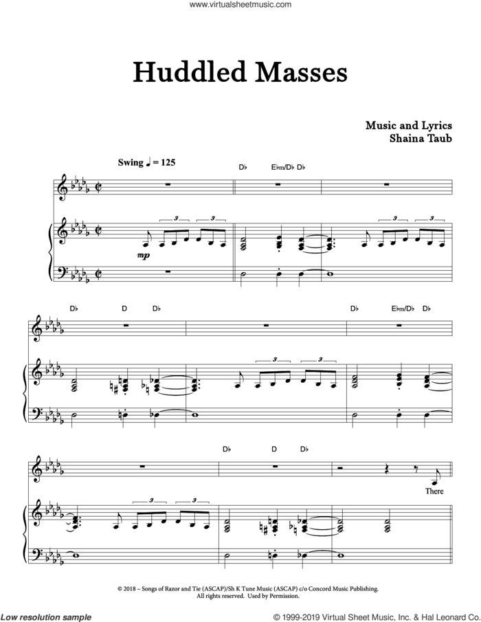 Huddled Masses sheet music for voice and piano by Shaina Taub, intermediate skill level