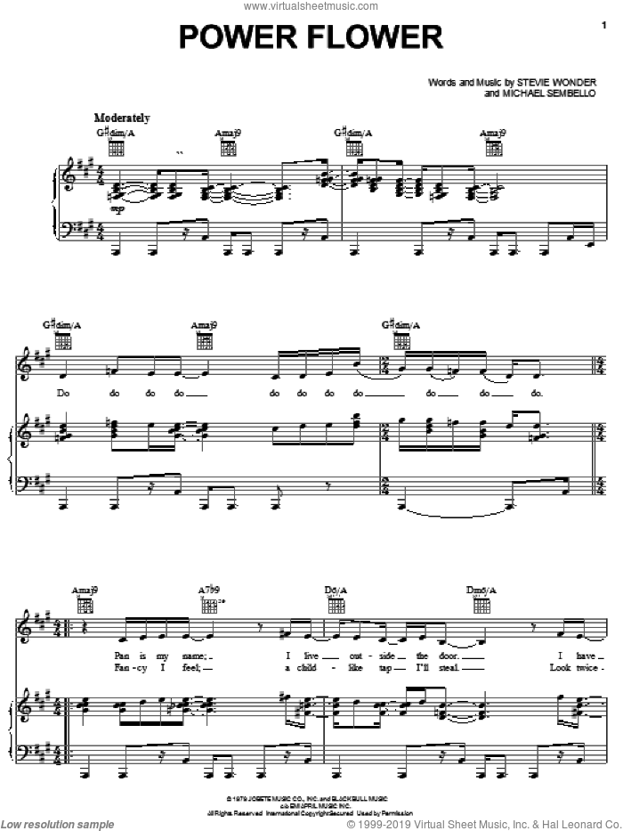 Power Flower sheet music for voice, piano or guitar by Stevie Wonder and Michael Sembello, intermediate skill level