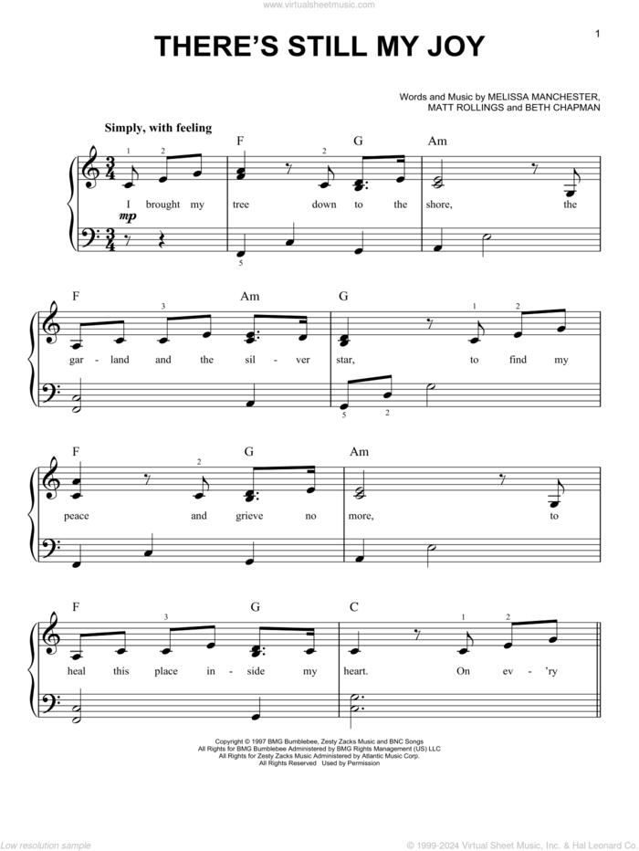 There's Still My Joy sheet music for piano solo by Indigo Girls, Beth Chapman, Matt Rollings and Melissa Manchester, easy skill level