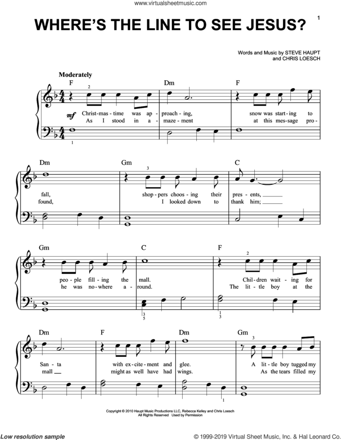 Where's The Line To See Jesus? sheet music for piano solo by Becky Kelley, Chris Loesch and Steve Haupt, easy skill level