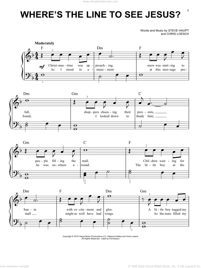 Where's The Line To See Jesus? sheet music for piano solo by Becky Kelley, Chris Loesch and Steve Haupt, easy skill level