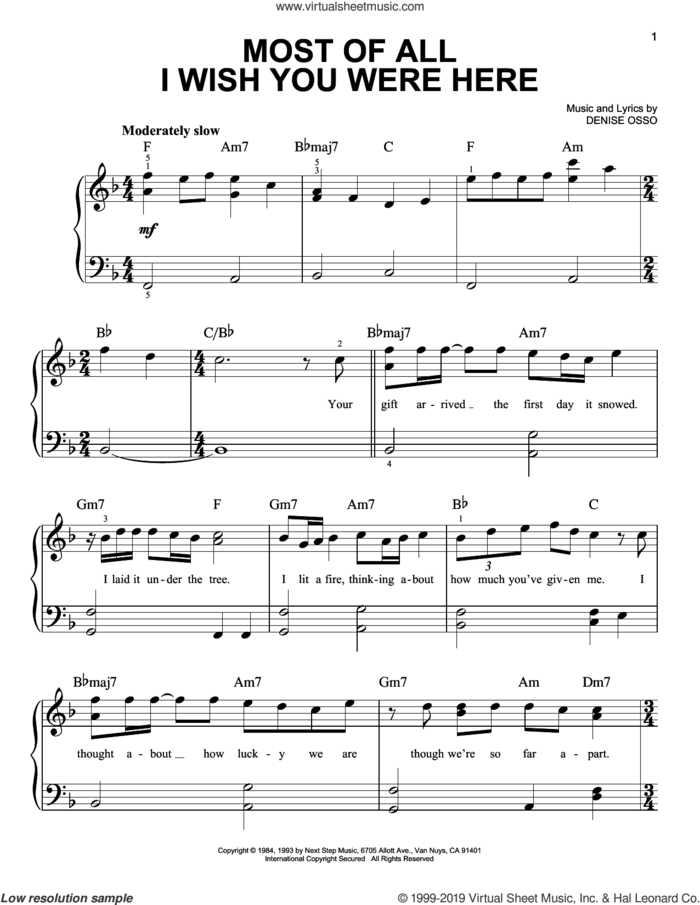 Most Of All I Wish You Were Here sheet music for piano solo by Kathie Lee Gifford and Denise Osso, easy skill level