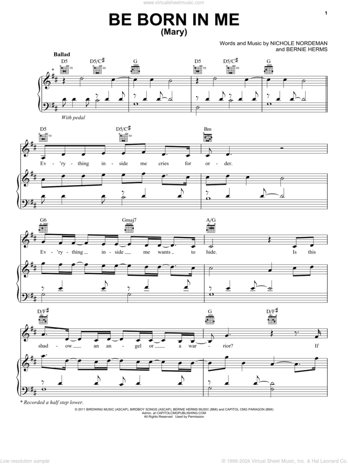 Be Born In Me (Mary) sheet music for voice, piano or guitar by Francesca Battistelli, Bernie Herms and Nichole Nordeman, intermediate skill level