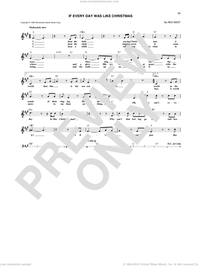 If Every Day Was Like Christmas sheet music for voice and other instruments (fake book) by Elvis Presley and Red West, intermediate skill level
