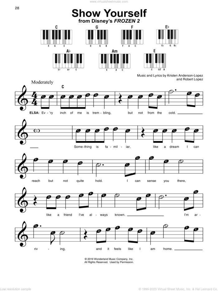 Show Yourself (from Disney's Frozen 2) sheet music for piano solo by Idina Menzel and Evan Rachel Wood, Kristen Anderson-Lopez and Robert Lopez, beginner skill level