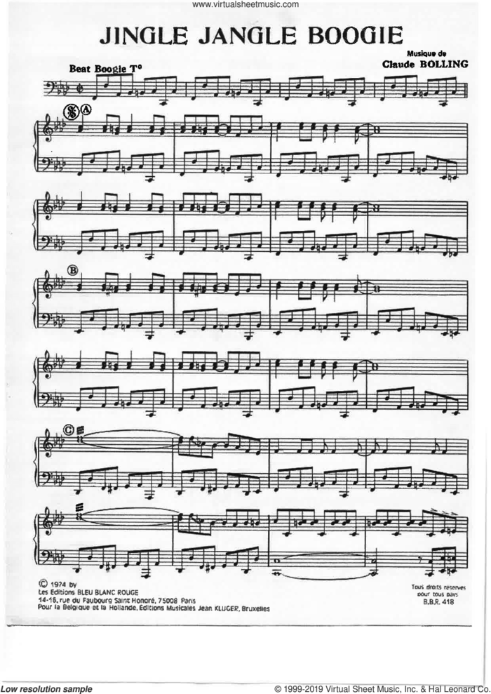 Jingle Jangle Boogie sheet music for piano solo by Claude Bolling, classical score, intermediate skill level