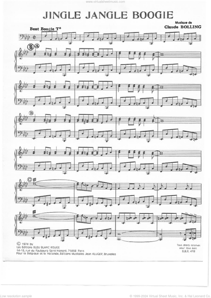 Jingle Jangle Boogie sheet music for piano solo by Claude Bolling, classical score, intermediate skill level