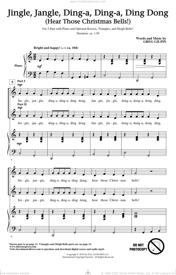 Jingle, Jangle, Ding-A, Ding-A Ding Dong (Hear Those Christmas Bells) sheet music for choir (2-Part) by Greg Gilpin, intermediate duet
