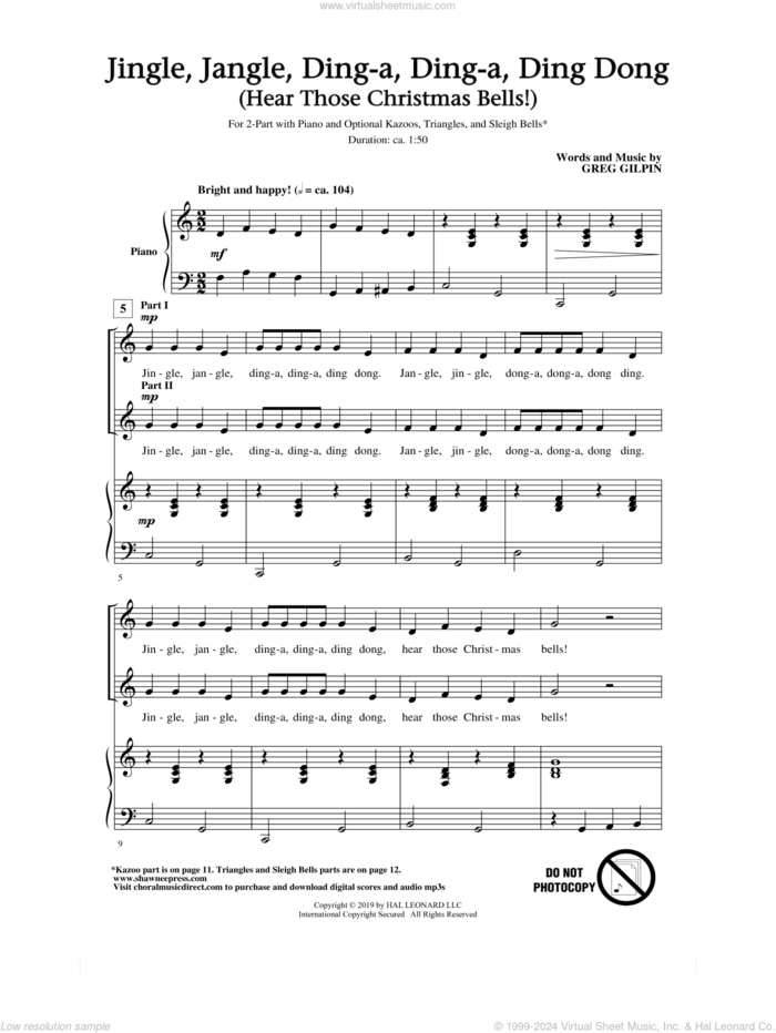 Jingle, Jangle, Ding-A, Ding-A Ding Dong (Hear Those Christmas Bells) sheet music for choir (2-Part) by Greg Gilpin, intermediate duet