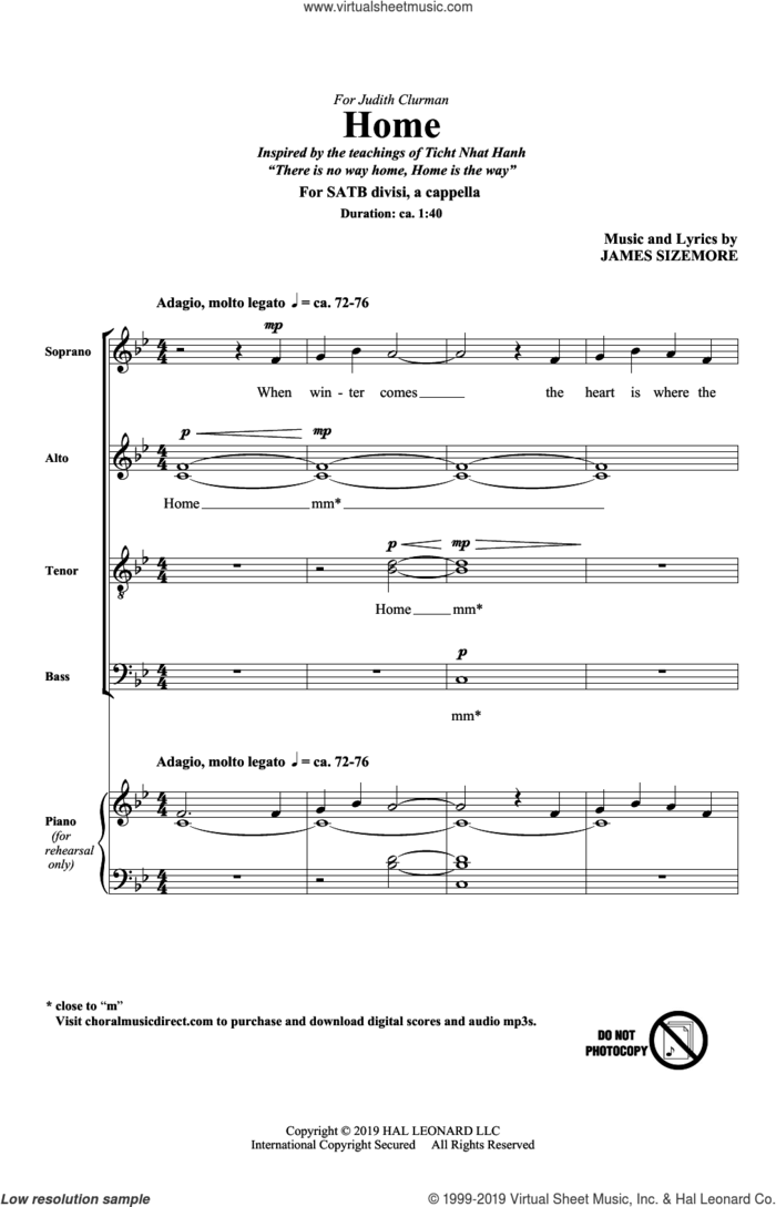 Home sheet music for choir (SATB: soprano, alto, tenor, bass) by James Sizemore, intermediate skill level