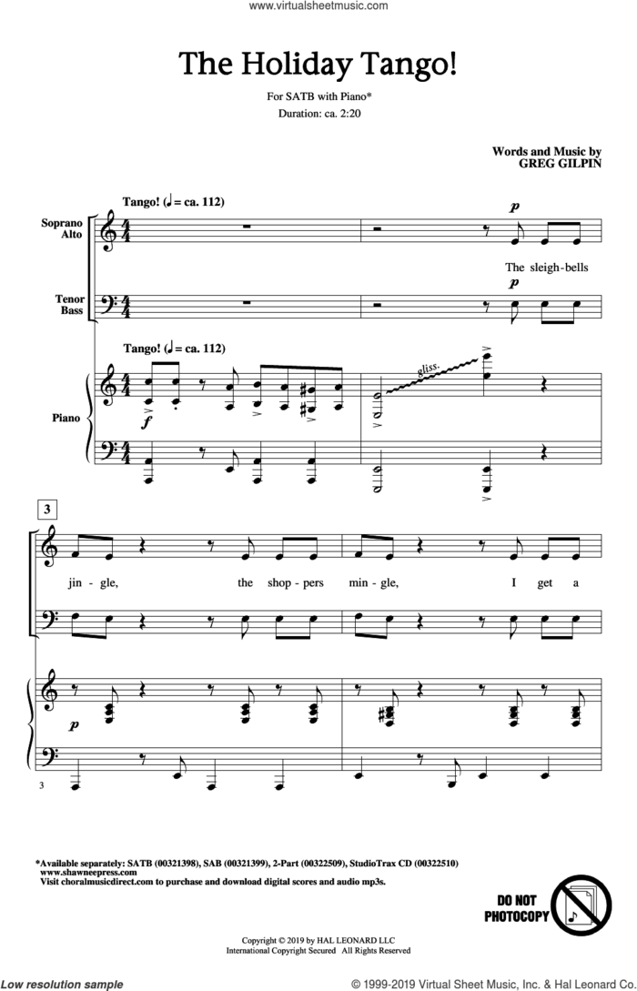 The Holiday Tango! sheet music for choir (SATB: soprano, alto, tenor, bass) by Greg Gilpin, intermediate skill level