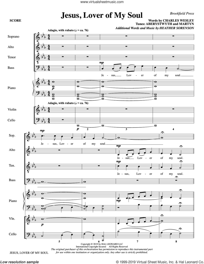 Jesus, Lover of My Soul (COMPLETE) sheet music for orchestra/band by Heather Sorenson and Charles Wesley, intermediate skill level