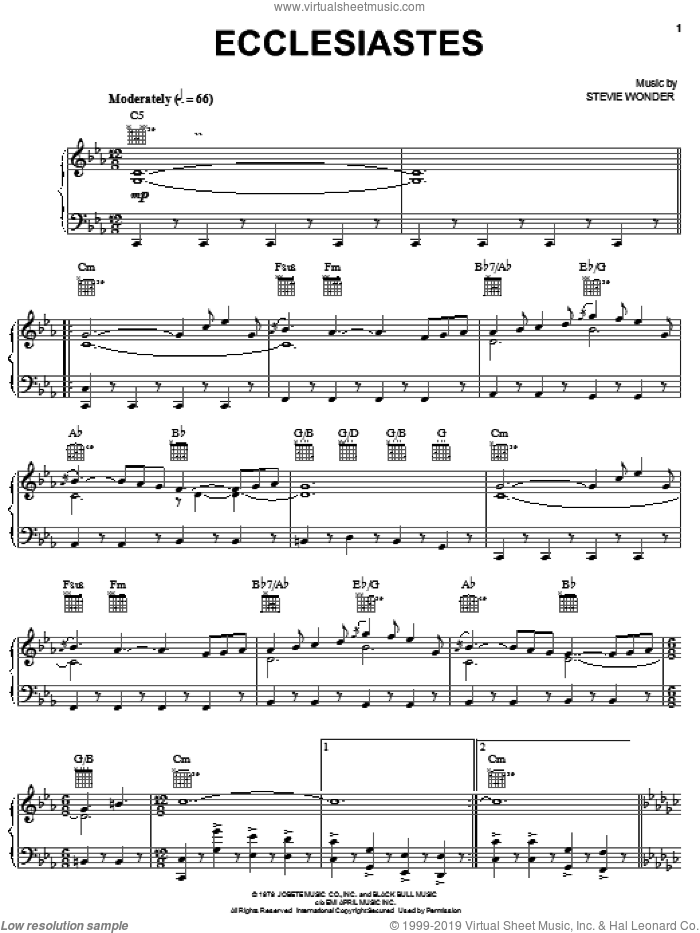 Ecclesiastes sheet music for voice, piano or guitar by Stevie Wonder, intermediate skill level