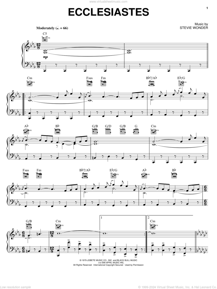 Ecclesiastes sheet music for voice, piano or guitar by Stevie Wonder, intermediate skill level