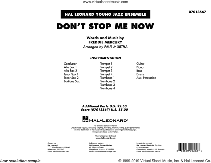 Don't Stop Me Now (arr. Paul Murtha) (COMPLETE) sheet music for jazz band by Queen, Freddie Mercury and Paul Murtha, intermediate skill level