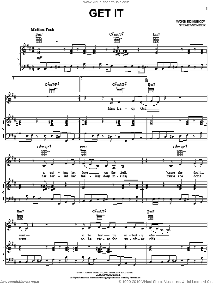 Get It sheet music for voice, piano or guitar by Stevie Wonder, intermediate skill level