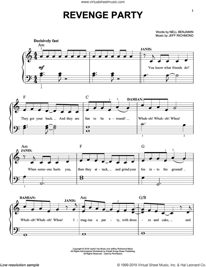 Revenge Party (from Mean Girls: The Broadway Musical) sheet music for piano solo by Nell Benjamin, Jeff Richmond and Jeff Richmond & Nell Benjamin, easy skill level