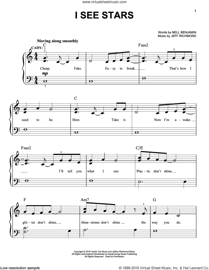 I See Stars (from Mean Girls: The Broadway Musical) sheet music for piano solo by Nell Benjamin, Jeff Richmond and Jeff Richmond & Nell Benjamin, easy skill level