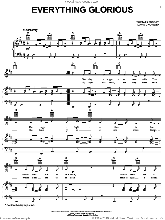 Everything Glorious sheet music for voice, piano or guitar by David Crowder Band and David Crowder, intermediate skill level