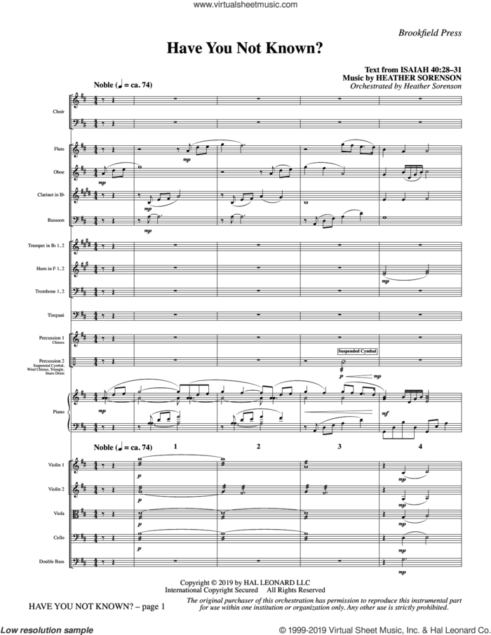 Have You Not Known? (COMPLETE) sheet music for orchestra/band by Heather Sorenson and Isaiah 40:28-31, intermediate skill level