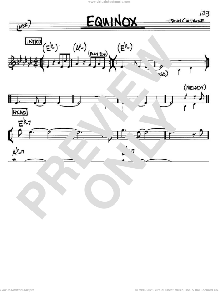 Equinox sheet music for voice and other instruments (in Bb) by John Coltrane, intermediate skill level