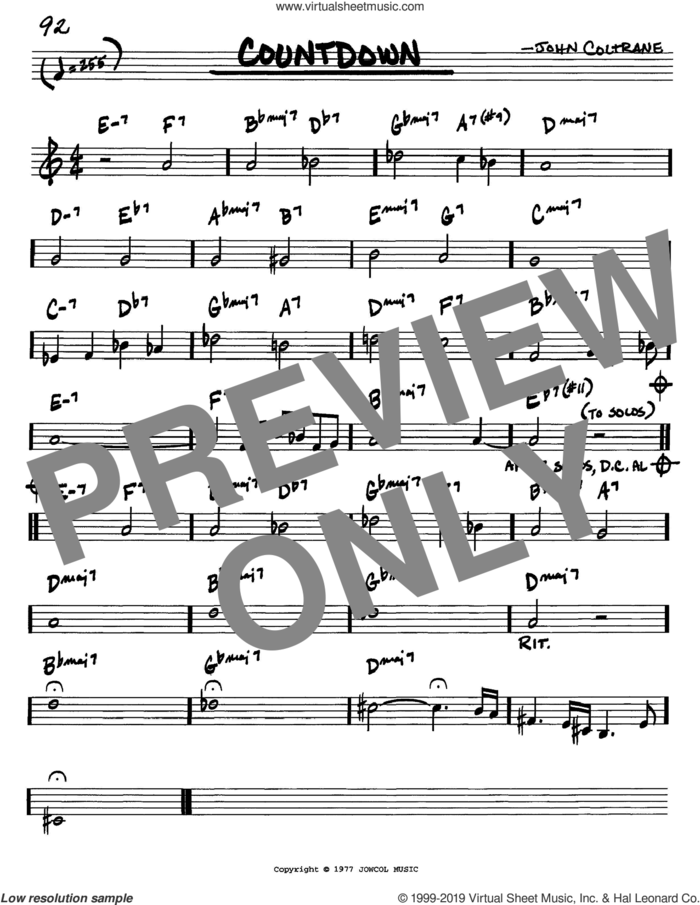 Countdown sheet music for voice and other instruments (in C) by John Coltrane, intermediate skill level