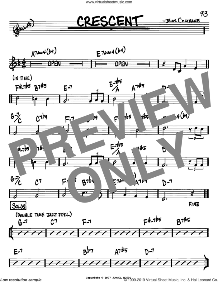 Crescent sheet music for voice and other instruments (in Bb) by John Coltrane, intermediate skill level