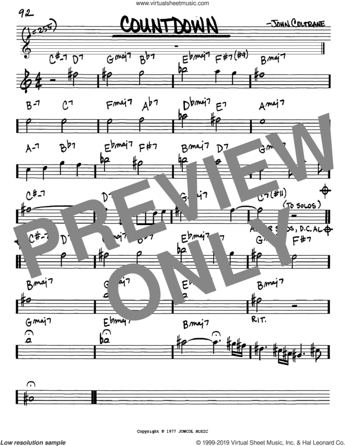 Countdown sheet music for voice and other instruments (in Eb) by John Coltrane, intermediate skill level