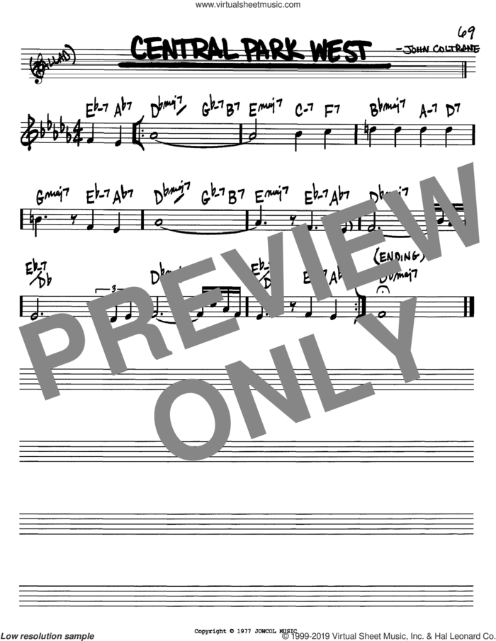 Central Park West sheet music for voice and other instruments (in Bb) by John Coltrane, intermediate skill level