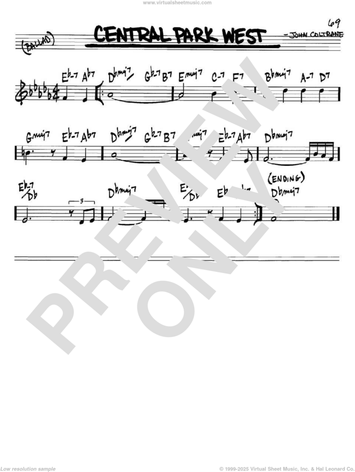 Central Park West sheet music for voice and other instruments (in Bb) by John Coltrane, intermediate skill level