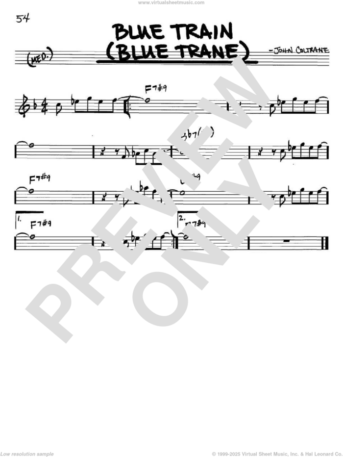 Blue Train (Blue Trane) sheet music for voice and other instruments (in Bb) by John Coltrane, intermediate skill level