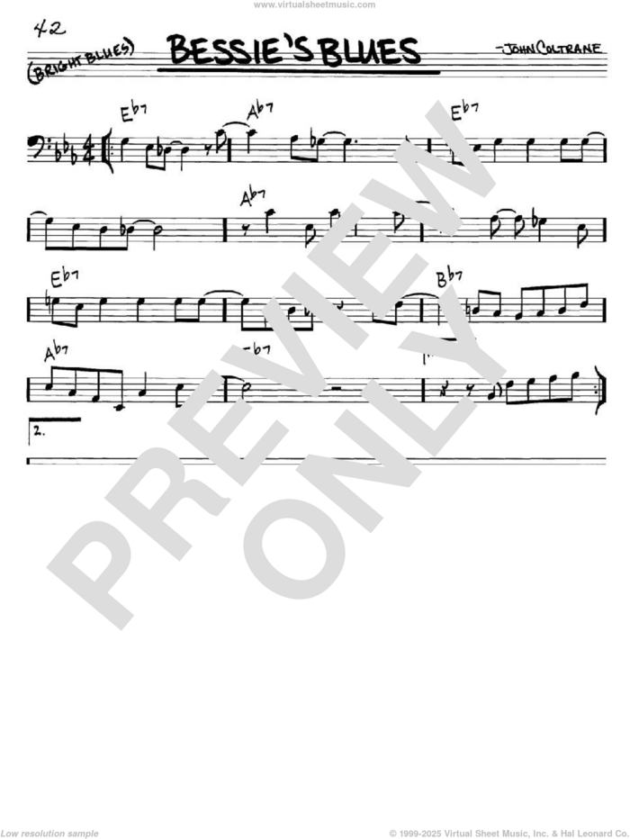 Bessie's Blues sheet music for voice and other instruments (bass clef) by John Coltrane, intermediate skill level