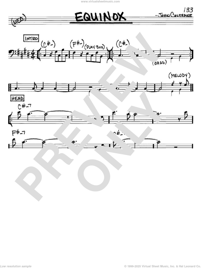 Equinox sheet music for voice and other instruments (bass clef) by John Coltrane, intermediate skill level