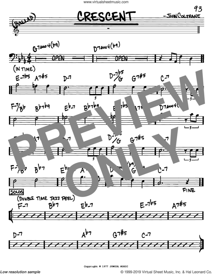 Crescent sheet music for voice and other instruments (bass clef) by John Coltrane, intermediate skill level