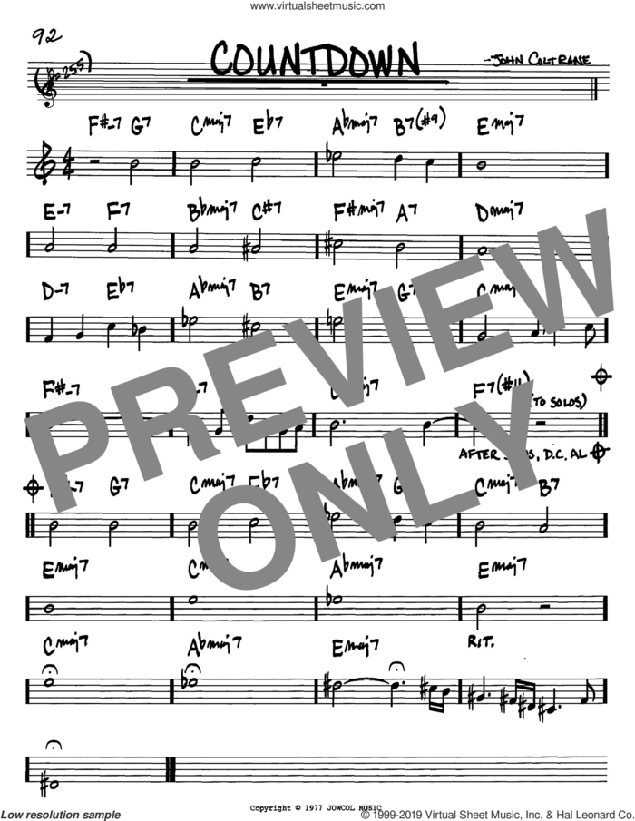 Countdown sheet music for voice and other instruments (in Bb) by John Coltrane, intermediate skill level