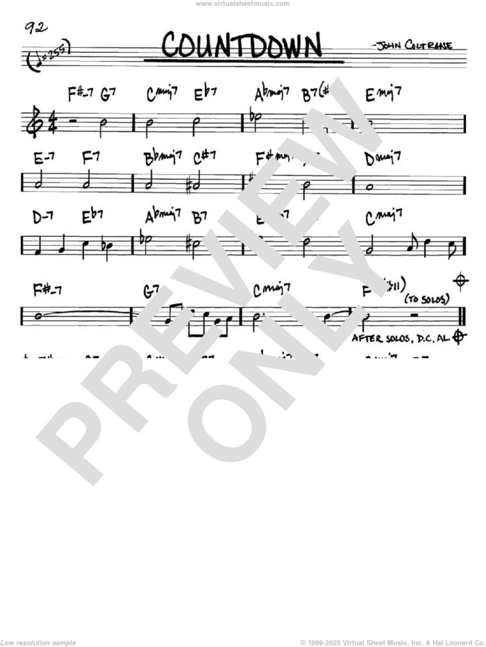 Countdown sheet music for voice and other instruments (in Bb) by John Coltrane, intermediate skill level