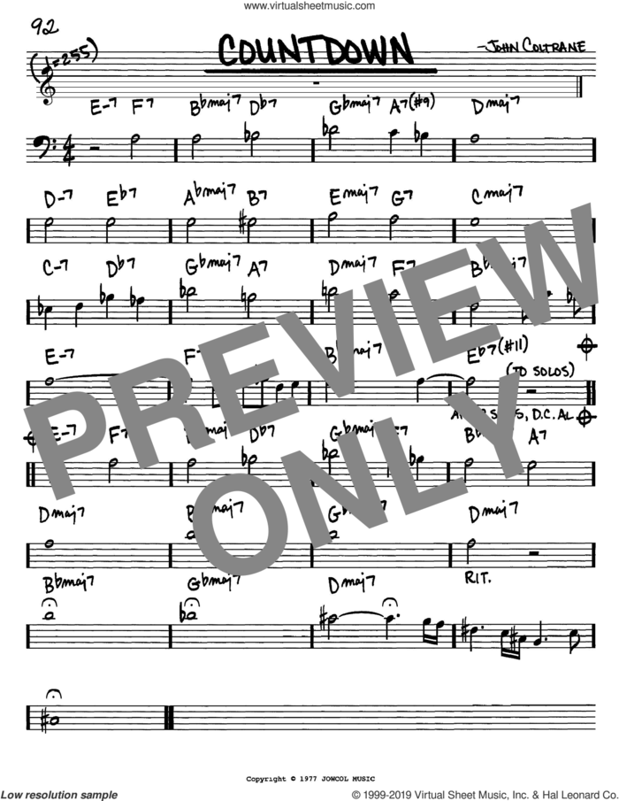Countdown sheet music for voice and other instruments (bass clef) by John Coltrane, intermediate skill level