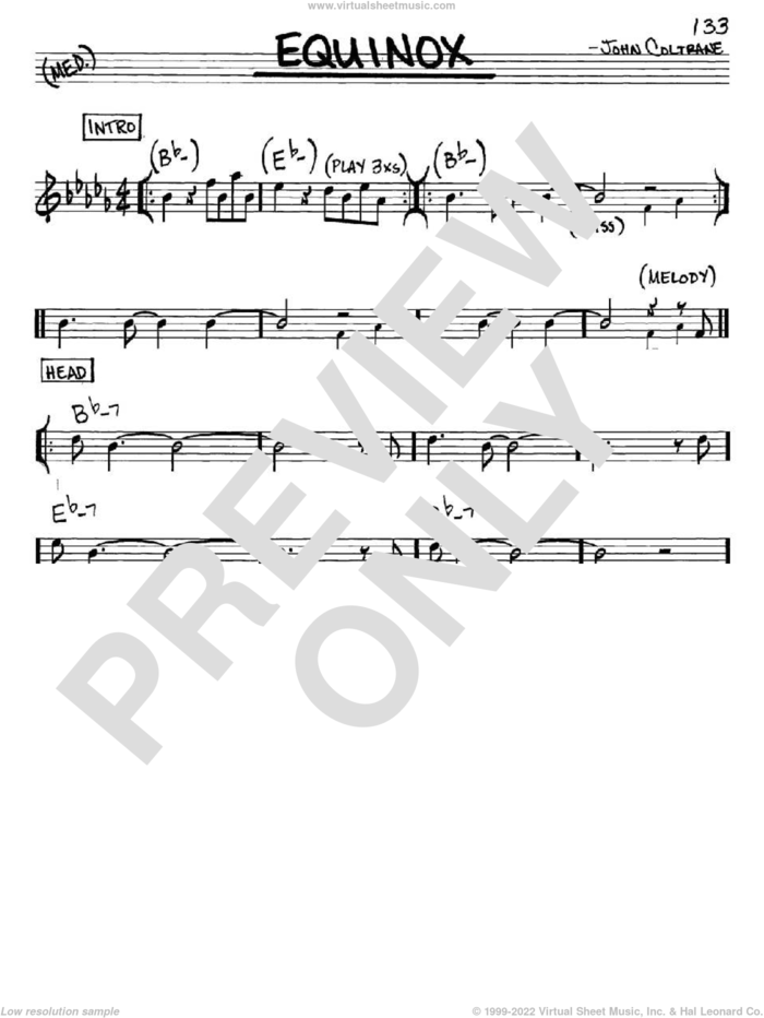 Equinox sheet music for voice and other instruments (in Eb) by John Coltrane, intermediate skill level