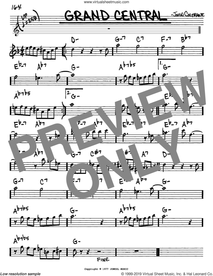Grand Central sheet music for voice and other instruments (in Eb) by John Coltrane, intermediate skill level