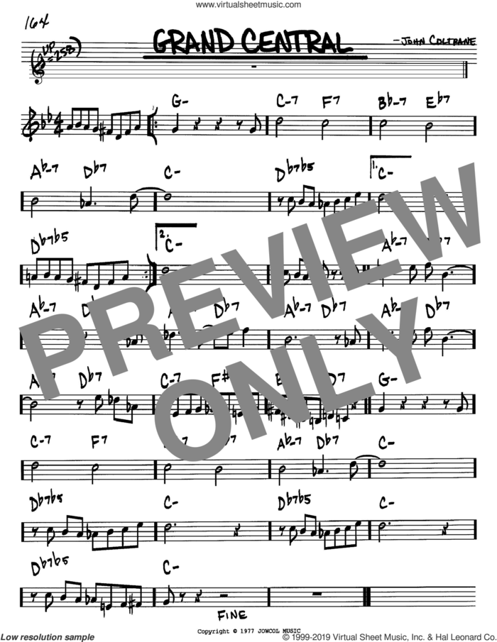 Grand Central sheet music for voice and other instruments (in Bb) by John Coltrane, intermediate skill level