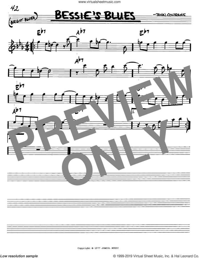 Bessie's Blues sheet music for voice and other instruments (in C) by John Coltrane, intermediate skill level