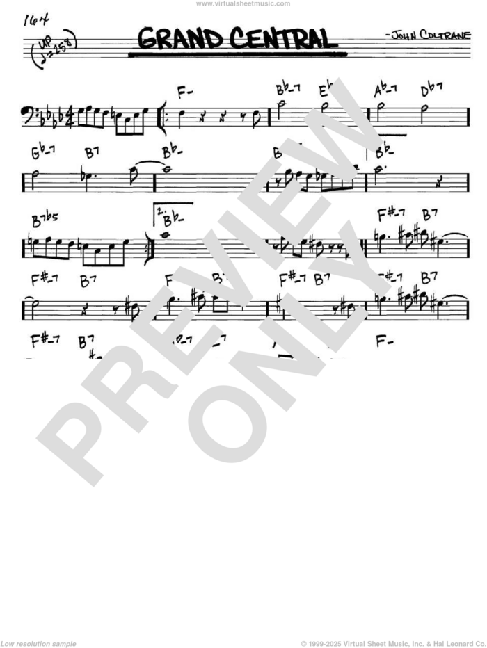 Grand Central sheet music for voice and other instruments (bass clef) by John Coltrane, intermediate skill level