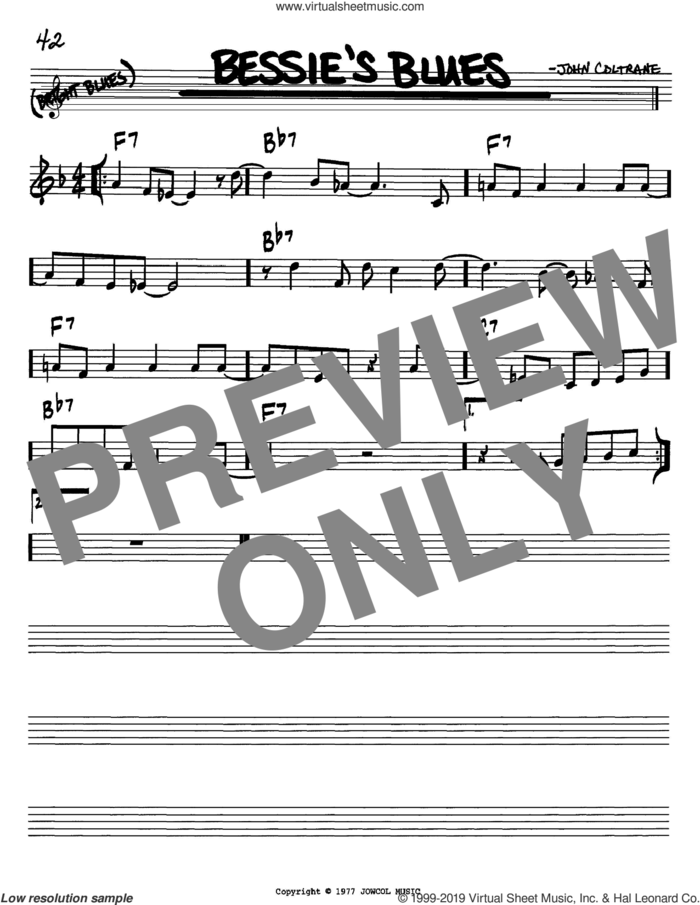 Bessie's Blues sheet music for voice and other instruments (in Bb) by John Coltrane, intermediate skill level