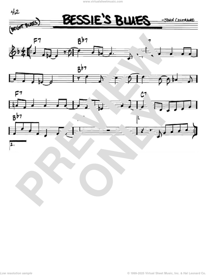 Bessie's Blues sheet music for voice and other instruments (in Bb) by John Coltrane, intermediate skill level